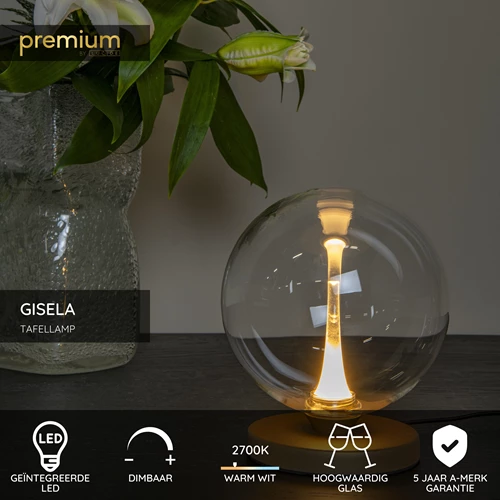 Lucide GISELA - Tafellamp - Ø 16 cm - LED Dimb. - 1x5W 2700K - Transparant | Premium - USP
